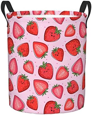 Fehuew Kawaii Strawberry Frutas fofas cestas de lavanderia dobrável com manuseio Organizador de armazenamento de cesto à