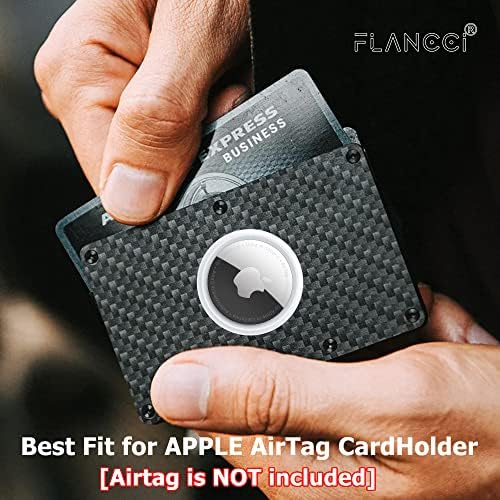 Carteira de Airtag Flancci para homens, carteira de bolso dianteiro de metal de fibra de carbono minimalista com clipe de