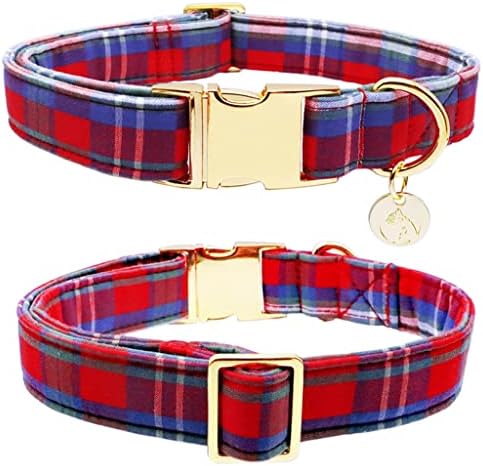 Fegoclt Christmas Cotton Dog Collar com Sailor Bow Red e Blue Plaid Puppy Collar para um pequeno cachorro grande médio