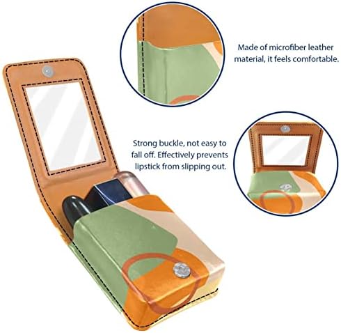 Bolsa de batom de batom de maquiagem de oryuekan com espelho portátil de armazenamento de batom portátil Organizador de armazenamento de brilho labial, linhas de laranja de arte abstrata moderna, linhas de laranja