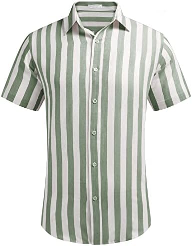 Coofandy Men's Linen Casual Camisetas de manga curta Button Down Summer Beach camisa