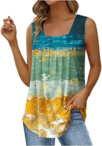 Tampas de pescoço quadrado feminino Tops de tampas fluidas sem mangas Tops Summer Summer Fit Henley Shirts Fashion Blouse Impressa Bouse