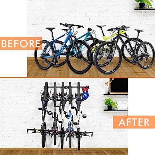 Montagem de parede de rack de armazenamento de bicicleta, garagem para rack de bicicleta para 5 bicicletas, gancho de