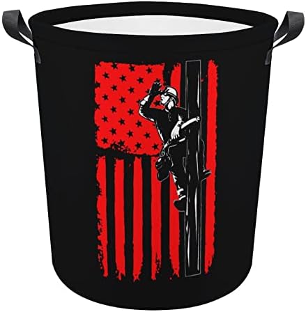 Cesta de lavanderia de atacante da bandeira americana com alças em redondo cesta de armazenamento de lavanderia dobrável