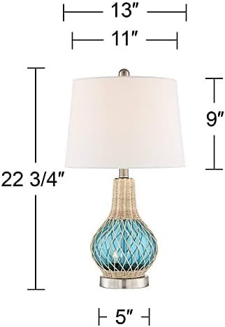 360 iluminação Alana Coastal Accent Table Lamp com luz noturna LED 22.75 corda alta corda azul de vidro de vidro branco Decoração de