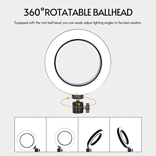 Luz de anel de LED de 20 cm de luz LED diminuído com mini -bola de cabeça de suporte de disco de suporte de disco de suporte para suporte de telefone ajustável