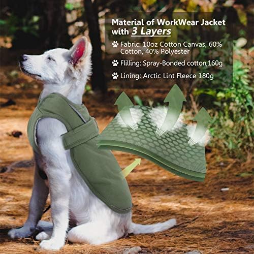 Migohi Canvas Dog Casaco de inverno, jaqueta de cachorro reflexiva à prova d'água com zíper para trela, roupas de cachorro quentes