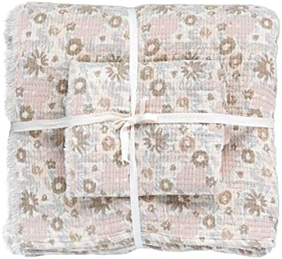 Cama de pano de pano de algodão cooperativo criativo 2 shams e padrão floral, rei, conjunto de 3 capa de edredão, creme