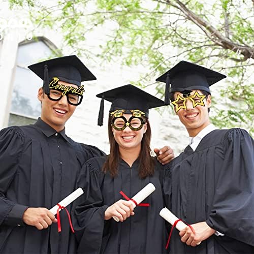 Heyiminy 6 PCs Graduation Party Glasses 2023 Glasses de formatura 2023, óculos de graduação em ouro preto Cartão de papel Party