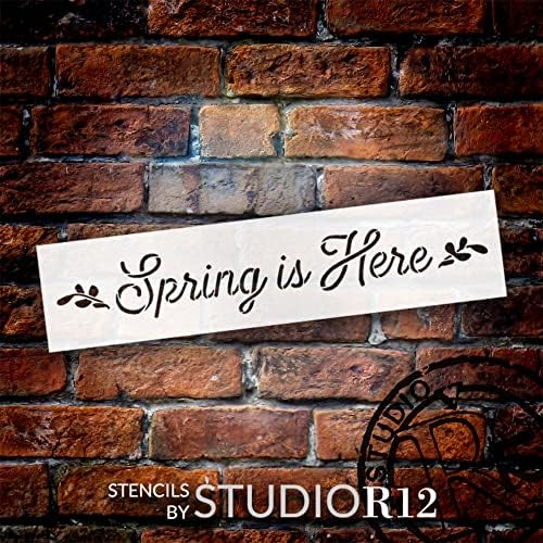 A primavera está aqui estêncil por Studior12 | Craft DIY Spring Home Decor | Pintura Signal de madeira sazonal | Modelo Mylar