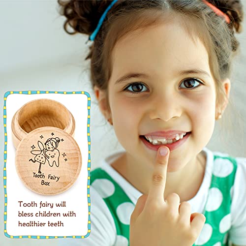 Caixa de fadas de dente para meninos e meninas dentes de madeira de teto de fada para crianças de armazenamento de