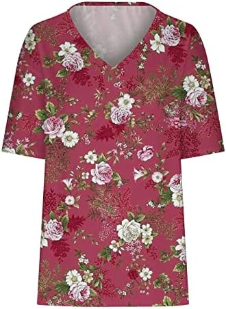 Tops de verão feminino Casual Casual 2023 Moda de primavera de manga curta V camisetas Floral boho tees fofos Trendy Vneck Tshirt