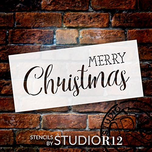 Feliz Natal estêncil por Studior12 | Arte da palavra script rústico na moda | Modelo Mylar reutilizável | Pintura,