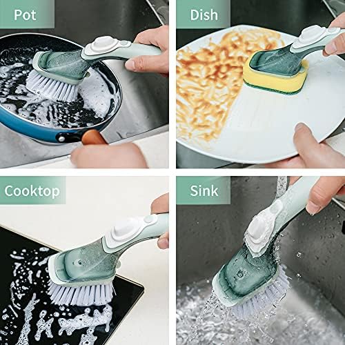 Cqt Soop Dispensing Plush Brush, lavador de prato com alça, escova de lavagem de cozinha para a pia da panela de panela, embalada com 1 cabeça de variante substituída