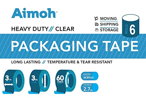 Fita de embalagem larga e limpa de rolos de serviço pesado- adesivo acrílico de 3 polegadas- adesivo acrílico- 2,7mil Ultra Strong Comercial Tamanho 3 x 60 jardas- Core de 3 polegadas- Rolls- 6 rolos