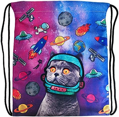 Van Caro 3D Galaxy Cat Backpack Backpack Light Cinch Bag Sack Sack Saco de cordas para ioga esportiva de compra