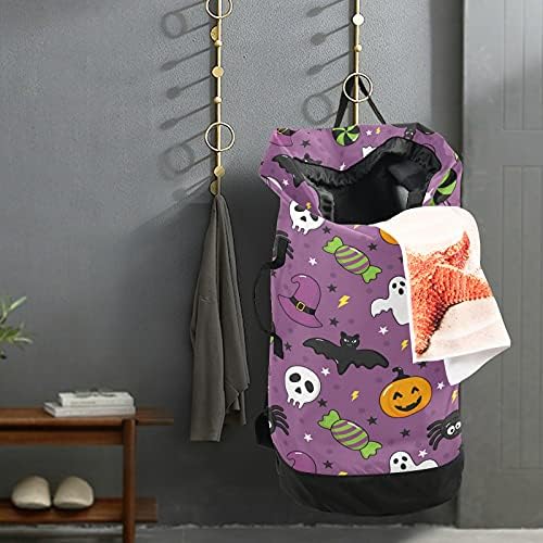 Bolsa de lavanderia de halloween de abóbora fantasma com tiras de ombro para lavanderia mochila saco de tração de tração