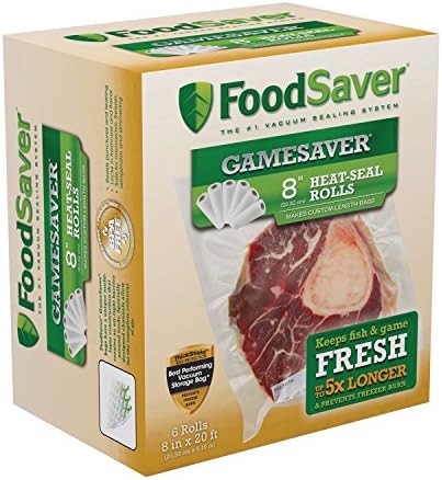 FoodSaver Gamesaver Sagas de selador de vácuo, rolos para armazenamento de alimentos herméticos de ajuste personalizado