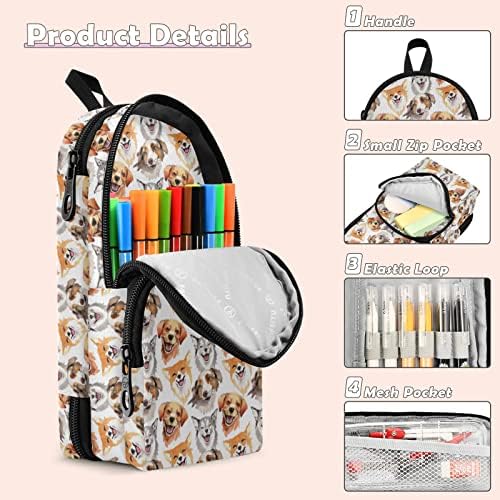 Innewgogo fofo corgi husky cachorro estilo aquarela estilo grande capacidade lápis bolsa bolsa bolsa com três bolsos