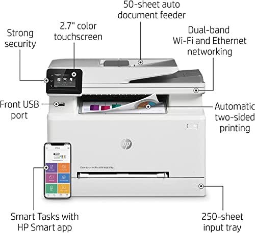 HP Color LaserJet M283FDW Impressora a laser sem fio sem fio, Print Scan Cópia Fax, tela sensível ao toque de 2,7 colorido,