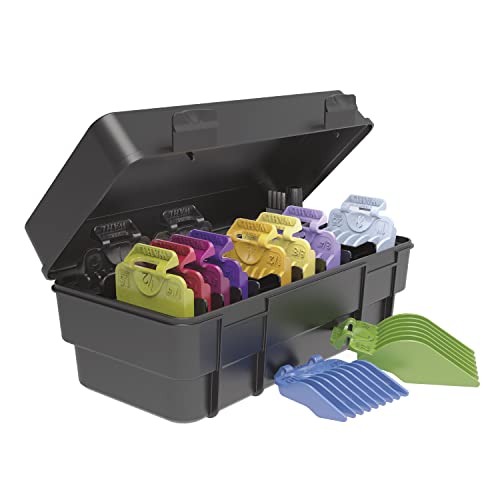 WAHL Clipper Kit de organização de guarda de fixação genuína com colorido de colorido clipper guia de pentes, kit de armazenamento premium de 14 peças para cortadores de cabelo wahl, multicolor - 3291-100