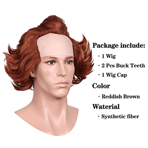 Colorground Brown Preioteleled Cosplay peruca com bonés de dentes para Halloween