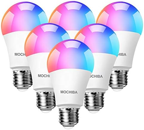 Lâmpadas LED de Mochiba Smart Wi-Fi, compatíveis com Alexa e Assistente do Google Home, Music Sync Multi Color Mudança Bulbo, A19 E26 10W 900LM, 6-PACK, WHITE, MKA19