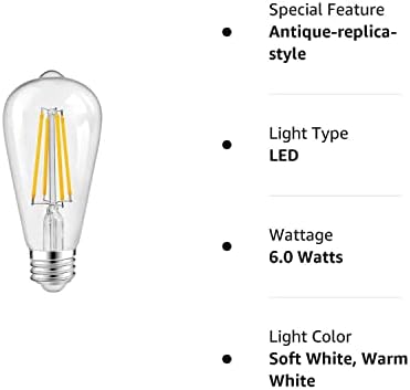 Lâmpada de LED vintage de 6 watts de 6 watts, lâmpada ST64 Edison, lâmpadas de economia de energia equivalentes a 60 watts, 2700k 800 lúmen branco macio, base e26, CRI85+, lâmpadas de filamento de LED antigas, vidro transparente, 1 pacote