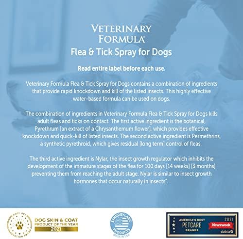 Fórmula veterinária pulga e spray de carrapato para cães, 8 onças-spray de pulgas de cachorro fácil de usar, mata no contato, impede o desenvolvimento de ovos e larval por 14 semanas
