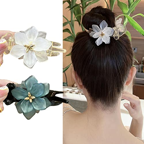 2 PCs Clipes de cabelo de flor Acessórios de cabelo de primavera Para mulheres grandes não deslizam acrílico branco