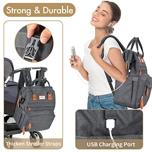 Mochila da bolsa de fraldas, saco de fraldas versáteis de grandes viagens com troca portátil e porto de carregamento USB para pais