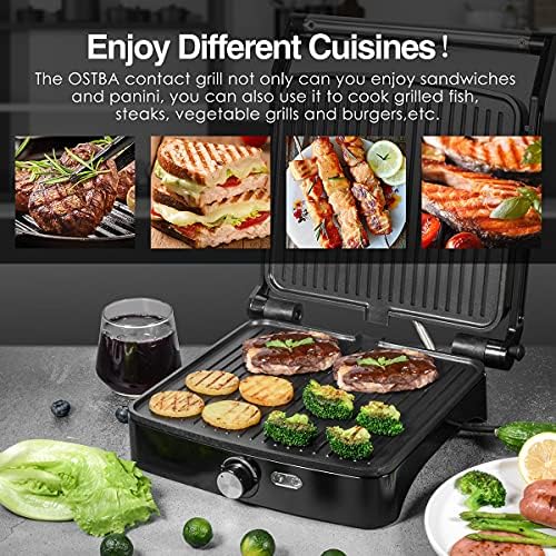 Ostba Panini Press Grill Grill Sandwich Maker com configuração de temperatura, 4 fatia grande versátil churrasque