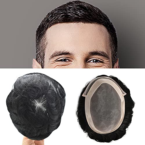Toupee for Men Durable Fine Mono Center Pu em torno do sistema de substituição de cabelo preto de cor natural 1/4 Solded Mono