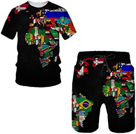 Keusyoi Summer 3D mapa impressão de homens casuais camisetas de manga curta +shorts masculino o machinho de rastreio