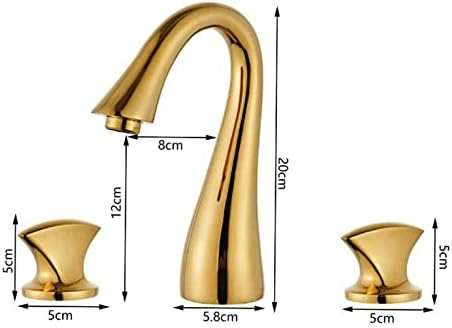 Mistor de bacia Torneira de 3 orifícios de bronze e água fria e água-fria-ouro-ouro