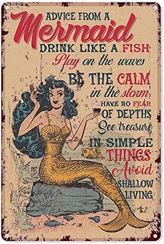 Mermaid Sinais de lata de metal vintage bebem como um peixe brincar nas ondas