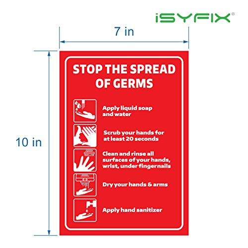 Isyfix Lavar suas mãos Param os adesivos de sinais de propagação - 2 pacote 7x10 polegadas - vinil auto -adesivo premium, etiquetas UV laminado, clima, arranhão, água e resistência ao desbotamento, interno e externo