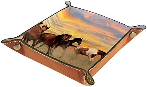 Cavalos paisagísticos nuvens do céu Caixa de armazenamento de campo Bandeja de mesa de mesa alterar a carteira de caixa de moeda