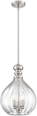 POSTINI EURO Design Houten escovou Nickel Mini Pingente Chandelier 11 1/2 de vidro transparente de vidro transparente de 11 1/2