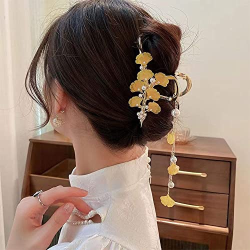 Clipe de cabelo de borboleta de borboleta de flor de flor de borboleta, acessórios para cabelos no estilo hanfu, clipe de tubarão de pérola para garras para mulheres meninas
