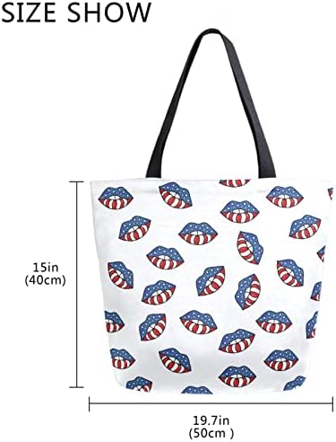 ZZXXB American Flag Lips Lips Prind Reutilabily Compras Bolsa de lona Tote Bag grande ombro de bolsa lavável dobrável para mulheres