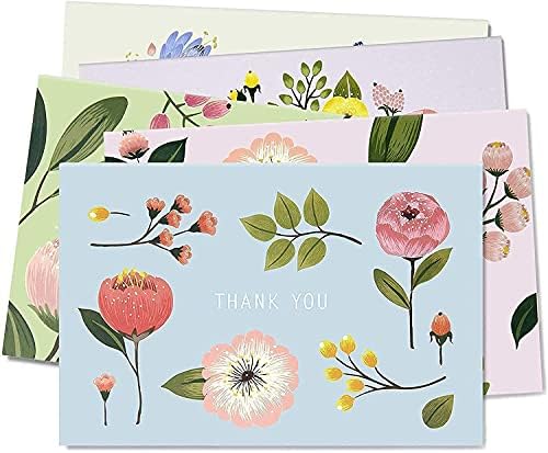 Dsquare Inkmetho Flower Cards de agradecimento com envelopes - Notas de agradecimento em branco fosco, vedações de