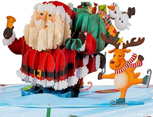 Paper Love 3D Pop -up Card de Natal, Papai Noel e amigos, cartões de felicitações pop -up 3D artesanais para Natal, férias, presente