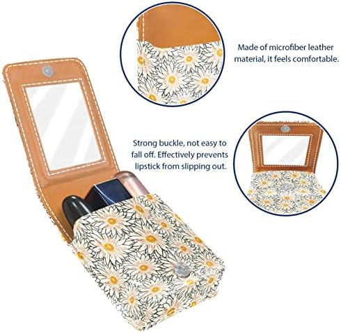 Bolsa de batom de batom de maquiagem de oryuekan com espelho portátil de armazenamento de armazenamento portátil de armazenamento de armazenamento labial de armazenamento, pastoreable Daisy Flor Floral vintage