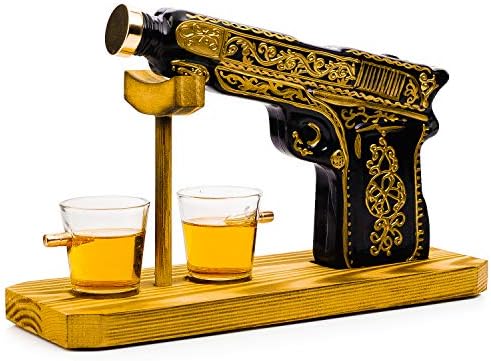 Uísque de pistola pintada à mão Decanter de vinhos pelo savant de vinho - Decanter de pistola de uísque de pistola e 2 copos