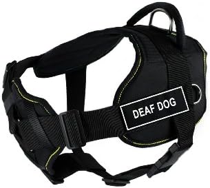 Dean & Tyler Fun Harness com peça de peito acolchoada, cão surdo, médio, preto com acabamento refletivo