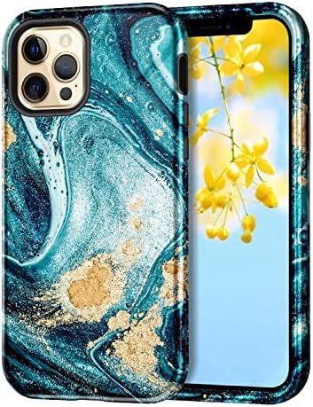 BTSCase para iPhone 12 Pro Max Case de 6,7 polegadas, padrão de mármore 3 em 1 CORPO DE CHAMPO DE CHAMPO DE CHAMPOS PESADE