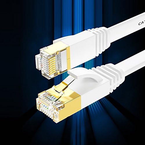 Entest White Ultra Slim Perfil Flato Cat 7 Cabos Planos de Ethernet com alta velocidade para computadores/modem/televisores inteligentes/roteador/LAN/impressora/mac/laptop/PlayStation