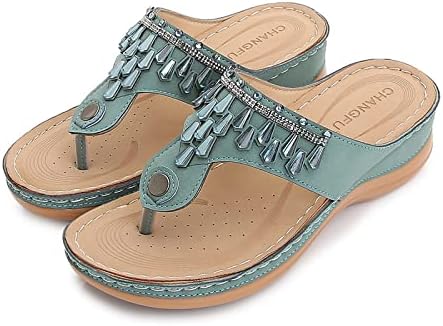 Sandálias de strass femininas sandálias de lesão de praia do dia da mãe com suporte de arco de suporte boêmio de dedo do pé de