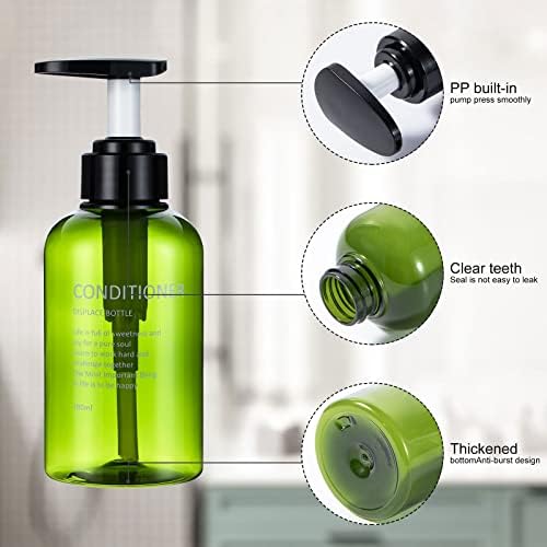 Garrafa de bomba verde transparente Yeeco, 10oz/300ml 3 pacotes de shampoo garrafas de shampoo shampoo bombas de garrafa reabastecida